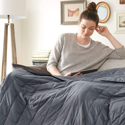 Weighted Blanket (15lbs, 60''x80''), Heavy Blanket Washable for Adult with Premium Glass Beads-Grey.