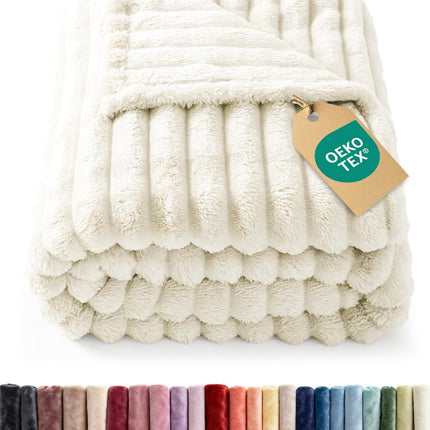 Super Soft Fleece Blanket Throw Size - Fleece Throw Blanket for Bed, Couch & Chair - Cozy, Warm & Breathable - All Season Fuzzy, Cute Decor, Microplush Bedding for Women, Men & Teens - 50x60, Ivory.