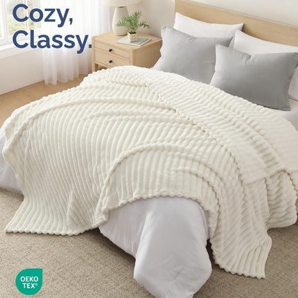 Super Soft Fleece Blanket Throw Size - Fleece Throw Blanket for Bed, Couch & Chair - Cozy, Warm & Breathable - All Season Fuzzy, Cute Decor, Microplush Bedding for Women, Men & Teens - 50x60, Ivory.