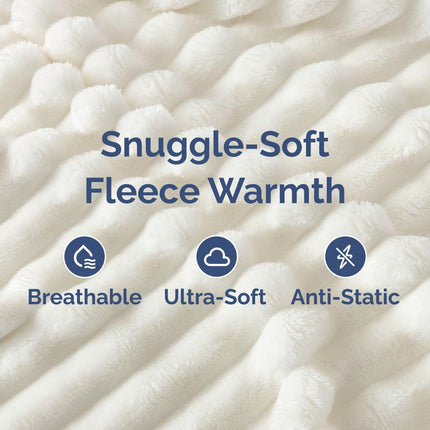 Super Soft Fleece Blanket Throw Size - Fleece Throw Blanket for Bed, Couch & Chair - Cozy, Warm & Breathable - All Season Fuzzy, Cute Decor, Microplush Bedding for Women, Men & Teens - 50x60, Ivory.