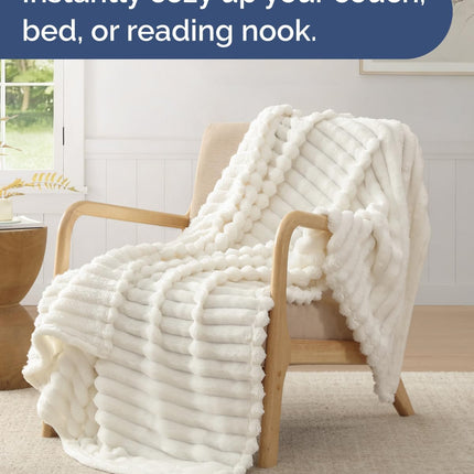 Super Soft Fleece Blanket Throw Size - Fleece Throw Blanket for Bed, Couch & Chair - Cozy, Warm & Breathable - All Season Fuzzy, Cute Decor, Microplush Bedding for Women, Men & Teens - 50x60, Ivory.