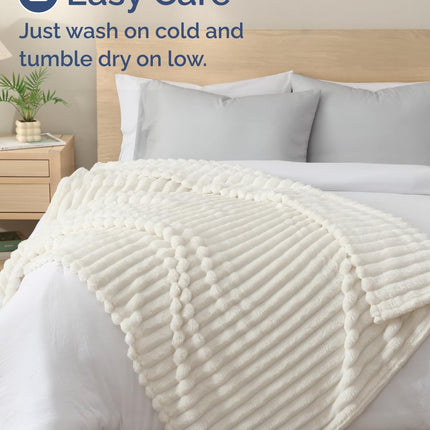 Super Soft Fleece Blanket Throw Size - Fleece Throw Blanket for Bed, Couch & Chair - Cozy, Warm & Breathable - All Season Fuzzy, Cute Decor, Microplush Bedding for Women, Men & Teens - 50x60, Ivory.