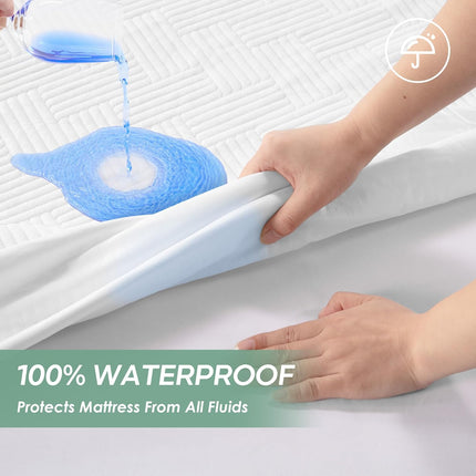 Queen Size 100% Waterproof Mattress Protector, Mattress Pad Cover Fitted 8"-21" Deep Pocket, 3D Air Fabric Soft Breathable Cooling Bed Mattress Cover Noiseless Washable, White-Fence.