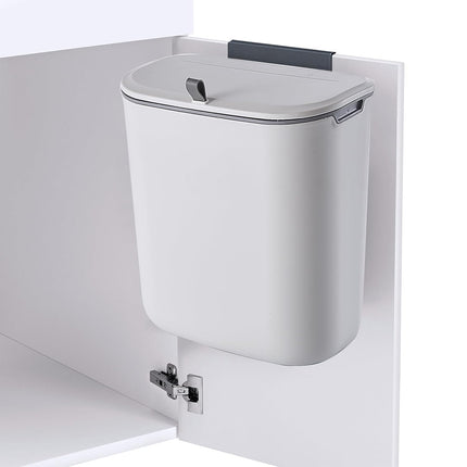 Compost Bin, 2.5 Gallon Hanging Trash Can with Lid, Kitchen Cabinet Door Under Sink Plastic Garbage Can Wall Mounted Slide Open, White.
