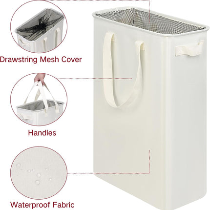Slim Laundry Hamper with Handles, Collapsible Small Hamper for Laundry, Dirty Clothes Basket for Bedroom, Dorm and Laundry Room, 48L (12.7 Gallon) Beige.