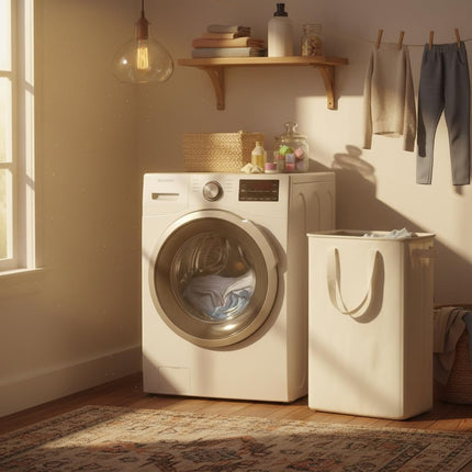 Slim Laundry Hamper with Handles, Collapsible Small Hamper for Laundry, Dirty Clothes Basket for Bedroom, Dorm and Laundry Room, 48L (12.7 Gallon) Beige.