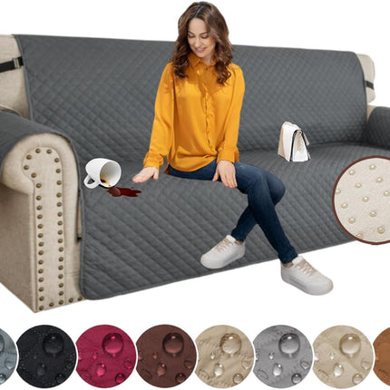 Couch Covers for 3 Cushion with Pockets and Non Slip Straps Water Resistant Sofa Slipcovers for Living Room Soft Thick Furniture Protector for Pets Dogs Kids (Large, Dark Gray).