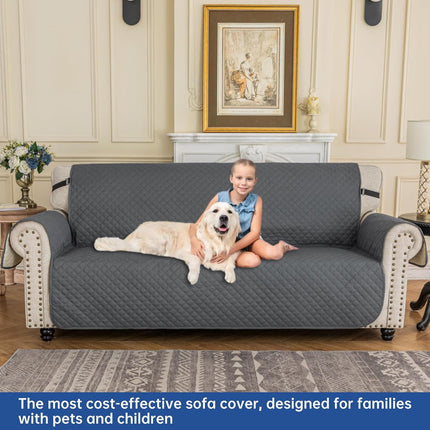 Couch Covers for 3 Cushion with Pockets and Non Slip Straps Water Resistant Sofa Slipcovers for Living Room Soft Thick Furniture Protector for Pets Dogs Kids (Large, Dark Gray).