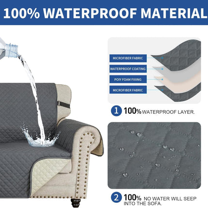 Couch Covers for 3 Cushion with Pockets and Non Slip Straps Water Resistant Sofa Slipcovers for Living Room Soft Thick Furniture Protector for Pets Dogs Kids (Large, Dark Gray).