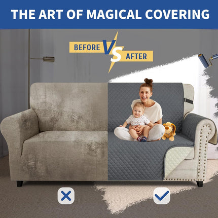 Couch Covers for 3 Cushion with Pockets and Non Slip Straps Water Resistant Sofa Slipcovers for Living Room Soft Thick Furniture Protector for Pets Dogs Kids (Large, Dark Gray).