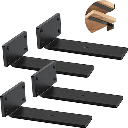 Heavy Duty Floating Shelf Brackets - 1/5 Inch Thick Industrial Black Metal L Brackets, Premium Solid Steel Shelf Supports for Shelves - 5 Inch Heavy Floating Shelves Hardware (4Pcs).
