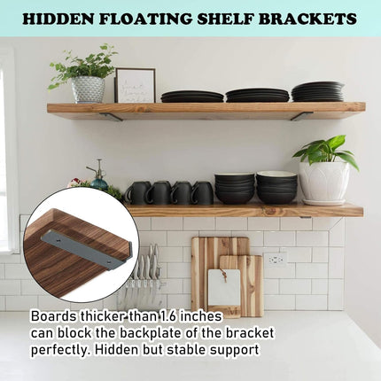 Heavy Duty Floating Shelf Brackets - 1/5 Inch Thick Industrial Black Metal L Brackets, Premium Solid Steel Shelf Supports for Shelves - 5 Inch Heavy Floating Shelves Hardware (4Pcs).