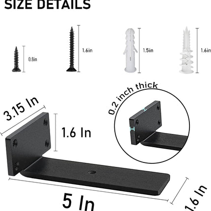 Heavy Duty Floating Shelf Brackets - 1/5 Inch Thick Industrial Black Metal L Brackets, Premium Solid Steel Shelf Supports for Shelves - 5 Inch Heavy Floating Shelves Hardware (4Pcs).
