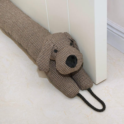 Under Door Draft Stopper Decorative Wind Stopper 36 inch for Door & Window, Weighted Animal Air Draft Stopper Snake Noise Blocker for Bottom of Door with Hanging Loops - Brown Dog.