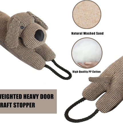 Under Door Draft Stopper Decorative Wind Stopper 36 inch for Door & Window, Weighted Animal Air Draft Stopper Snake Noise Blocker for Bottom of Door with Hanging Loops - Brown Dog.