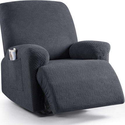 Recliner Covers, Stretch Reclining Chair Covers, Recliner Sofa Slipcovers Stripe Jacquard Recliner Couch Covers Furniture Protector Covers for Pet Kid (1 Seater, Deep Gray).