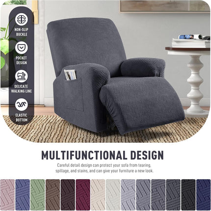 Recliner Covers, Stretch Reclining Chair Covers, Recliner Sofa Slipcovers Stripe Jacquard Recliner Couch Covers Furniture Protector Covers for Pet Kid (1 Seater, Deep Gray).