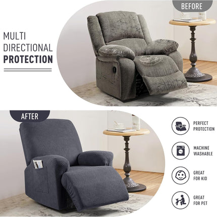 Recliner Covers, Stretch Reclining Chair Covers, Recliner Sofa Slipcovers Stripe Jacquard Recliner Couch Covers Furniture Protector Covers for Pet Kid (1 Seater, Deep Gray).