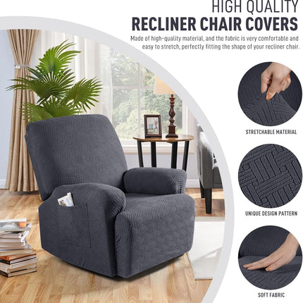 Recliner Covers, Stretch Reclining Chair Covers, Recliner Sofa Slipcovers Stripe Jacquard Recliner Couch Covers Furniture Protector Covers for Pet Kid (1 Seater, Deep Gray).