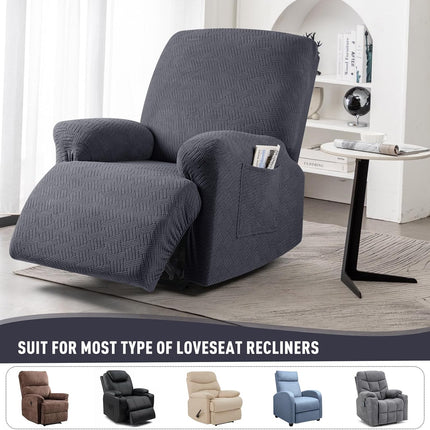 Recliner Covers, Stretch Reclining Chair Covers, Recliner Sofa Slipcovers Stripe Jacquard Recliner Couch Covers Furniture Protector Covers for Pet Kid (1 Seater, Deep Gray).