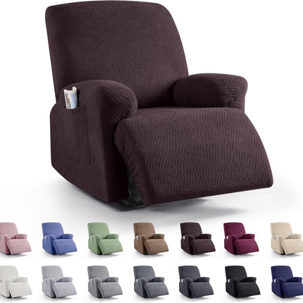 Recliner Covers, Stretch Reclining Chair Covers, Recliner Sofa Slipcovers Stripe Jacquard Recliner Couch Covers Furniture Protector Covers for Pet Kid (1 Seater, Dark Coffee).