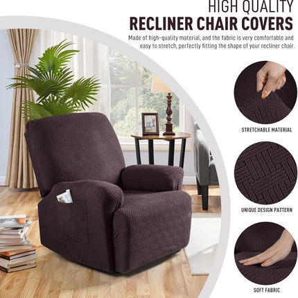 Recliner Covers, Stretch Reclining Chair Covers, Recliner Sofa Slipcovers Stripe Jacquard Recliner Couch Covers Furniture Protector Covers for Pet Kid (1 Seater, Dark Coffee).