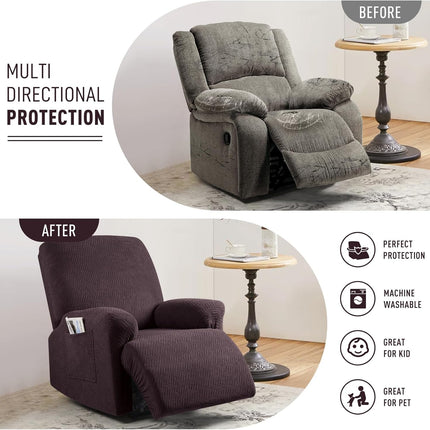 Recliner Covers, Stretch Reclining Chair Covers, Recliner Sofa Slipcovers Stripe Jacquard Recliner Couch Covers Furniture Protector Covers for Pet Kid (1 Seater, Dark Coffee).