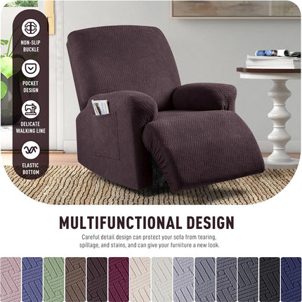 Recliner Covers, Stretch Reclining Chair Covers, Recliner Sofa Slipcovers Stripe Jacquard Recliner Couch Covers Furniture Protector Covers for Pet Kid (1 Seater, Dark Coffee).