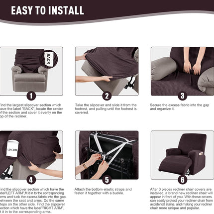 Recliner Covers, Stretch Reclining Chair Covers, Recliner Sofa Slipcovers Stripe Jacquard Recliner Couch Covers Furniture Protector Covers for Pet Kid (1 Seater, Dark Coffee).