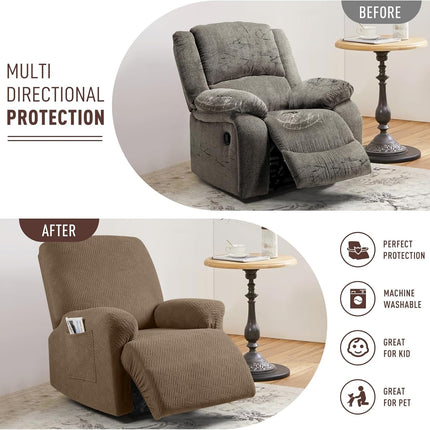Recliner Covers, Stretch Reclining Chair Covers, Recliner Sofa Slipcovers Stripe Jacquard Recliner Couch Covers Furniture Protector Covers for Pet Kid (1 Seater, Light Coffee).