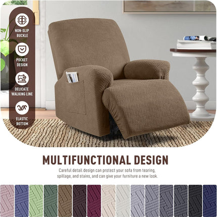 Recliner Covers, Stretch Reclining Chair Covers, Recliner Sofa Slipcovers Stripe Jacquard Recliner Couch Covers Furniture Protector Covers for Pet Kid (1 Seater, Light Coffee).