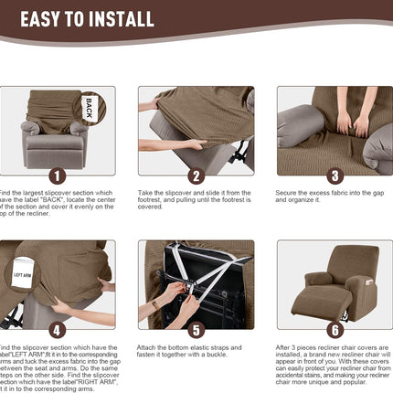 Recliner Covers, Stretch Reclining Chair Covers, Recliner Sofa Slipcovers Stripe Jacquard Recliner Couch Covers Furniture Protector Covers for Pet Kid (1 Seater, Light Coffee).