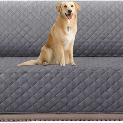 Reversible Sofa Cover for 3 Cushion Couch Water Resistant Couch Cover for Dogs Non Slip Furniture Protector Cover with Elastic Strap for Pet Cat (Seat Width: 66", Grey/Beige).
