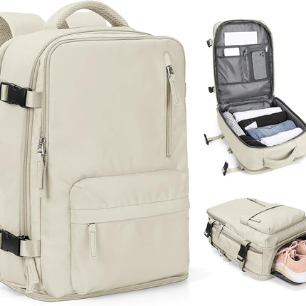 Cabin Bags for Travel, Underseat Carry on Hand Luggage Backpack for Women Airplane Approved Travel Backpack Personal Item Travel Bag 14 inch Laptop Backpack for Business Casual Work Beige.