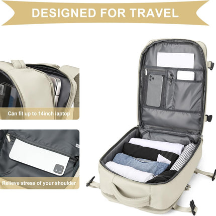 Cabin Bags for Travel, Underseat Carry on Hand Luggage Backpack for Women Airplane Approved Travel Backpack Personal Item Travel Bag 14 inch Laptop Backpack for Business Casual Work Beige.