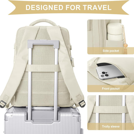 Cabin Bags for Travel, Underseat Carry on Hand Luggage Backpack for Women Airplane Approved Travel Backpack Personal Item Travel Bag 14 inch Laptop Backpack for Business Casual Work Beige.