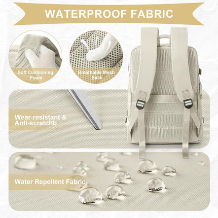 Cabin Bags for Travel, Underseat Carry on Hand Luggage Backpack for Women Airplane Approved Travel Backpack Personal Item Travel Bag 14 inch Laptop Backpack for Business Casual Work Beige.