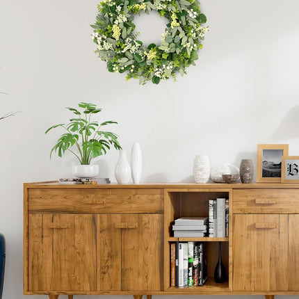 Green Eucalyptus Leaves Front Door Wreath,  24 Inch Artificial Spring Summer Greenery Wreath Front Door Decoration Boxwood with Big Berries Farmhouse Outdoor Year-Round - Indoor/Outdoor.