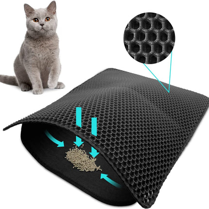 Cat Litter Mat Trapper – 60x45cm Double-Layer Honeycomb Design, Waterproof & Urine-Proof, Traps Litter to Keep Floors Clean.