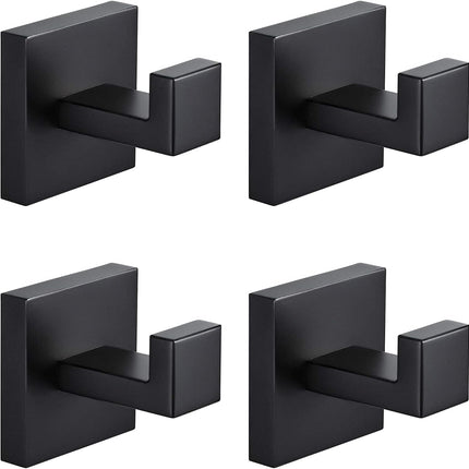 4 Pack Bathroom Towel Hooks, Screw-in Square Matte Black Wall Hooks Robe Hook, Anti-Rust SUS304 Stainless Steel Heavy-Duty Door Hanger Coat Hook, Sturdy for Bathroom/Bedroom/Kitchen/Hotel.