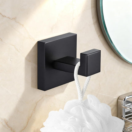 4 Pack Bathroom Towel Hooks, Screw-in Square Matte Black Wall Hooks Robe Hook, Anti-Rust SUS304 Stainless Steel Heavy-Duty Door Hanger Coat Hook, Sturdy for Bathroom/Bedroom/Kitchen/Hotel.