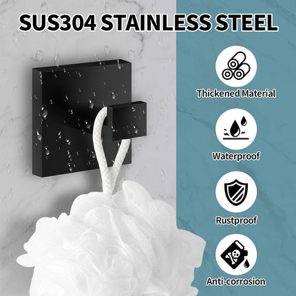 4 Pack Bathroom Towel Hooks, Screw-in Square Matte Black Wall Hooks Robe Hook, Anti-Rust SUS304 Stainless Steel Heavy-Duty Door Hanger Coat Hook, Sturdy for Bathroom/Bedroom/Kitchen/Hotel.