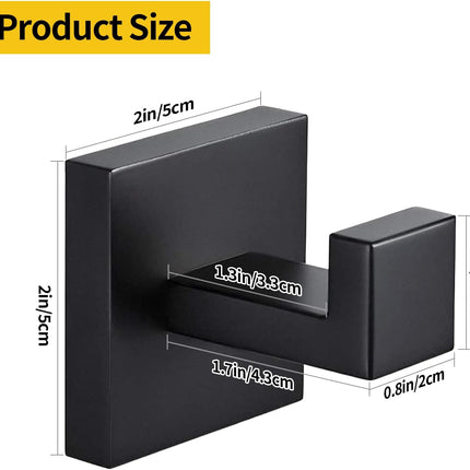 4 Pack Bathroom Towel Hooks, Screw-in Square Matte Black Wall Hooks Robe Hook, Anti-Rust SUS304 Stainless Steel Heavy-Duty Door Hanger Coat Hook, Sturdy for Bathroom/Bedroom/Kitchen/Hotel.