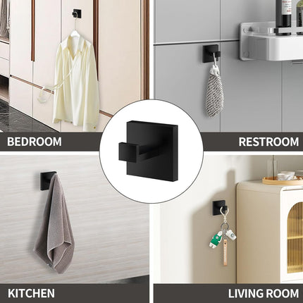 4 Pack Bathroom Towel Hooks, Screw-in Square Matte Black Wall Hooks Robe Hook, Anti-Rust SUS304 Stainless Steel Heavy-Duty Door Hanger Coat Hook, Sturdy for Bathroom/Bedroom/Kitchen/Hotel.