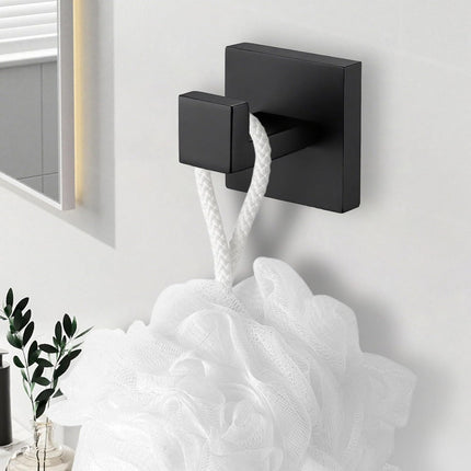 4 Pack Bathroom Towel Hooks, Screw-in Square Matte Black Wall Hooks Robe Hook, Anti-Rust SUS304 Stainless Steel Heavy-Duty Door Hanger Coat Hook, Sturdy for Bathroom/Bedroom/Kitchen/Hotel.
