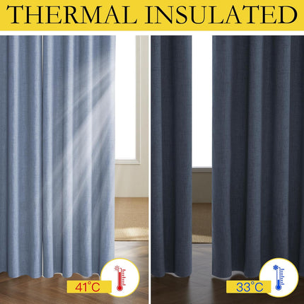Stone Blue Vintage Linen 100% Blackout Curtains for Living Room,Thermal Insulated Curtains 63" Long,Noise Reducing Window Treatment Drapes for Hall Room,52" Wide Per Panel,Set of 2.