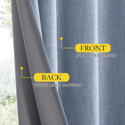 Stone Blue Vintage Linen 100% Blackout Curtains for Living Room,Thermal Insulated Curtains 63" Long,Noise Reducing Window Treatment Drapes for Hall Room,52" Wide Per Panel,Set of 2.