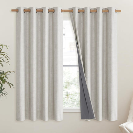 Snowbound Vintage Linen 100% Blackout Curtains for Living Room,Thermal Insulated Curtains 63" Long,Noise Reducing Window Treatment Drapes for Hall Room,52" Wide Per Panel,Set of 2.