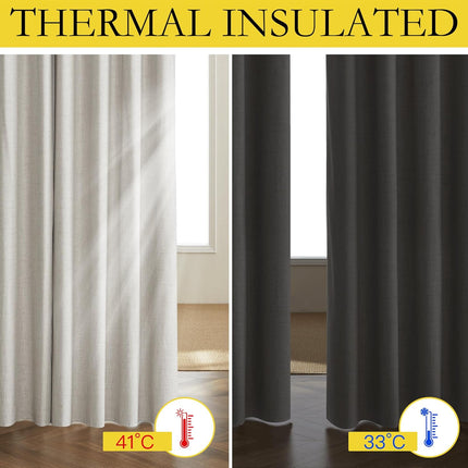 Snowbound Vintage Linen 100% Blackout Curtains for Living Room,Thermal Insulated Curtains 63" Long,Noise Reducing Window Treatment Drapes for Hall Room,52" Wide Per Panel,Set of 2.