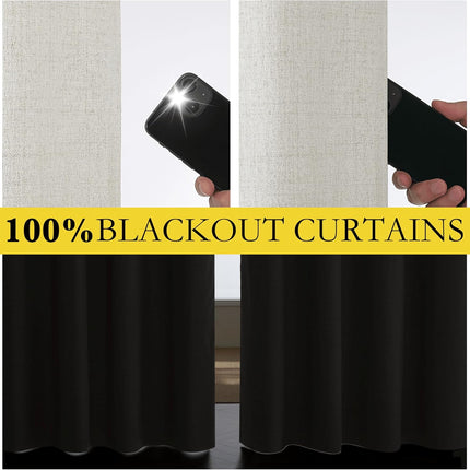 Snowbound Vintage Linen 100% Blackout Curtains for Living Room,Thermal Insulated Curtains 63" Long,Noise Reducing Window Treatment Drapes for Hall Room,52" Wide Per Panel,Set of 2.